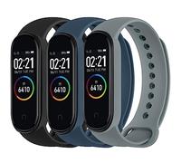Lot de 3 bracelets de rechange en silicone souple pour tracker d'activité Xiaomi Mi Band 4 et Mi Band 3, noir + bleu abysse + gris bleu, 1.2 centimeters, Moderne