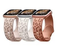 Lot de 3 bracelets de rechange pour femme - Léopard gravé - 38 mm, 42 mm, 40 mm, 44 mm, 45 mm, 49 mm - En silicone souple et imperméable - Pour iWatch Series SE 8 7 6 5 4 3 2 1, 42/44/45/49mm,