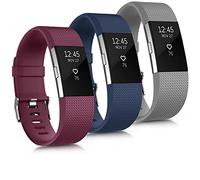 Lot de 3 bracelets de sport compatibles avec Fitbit Charge 2 pour homme et femme, bracelets de rechange réglables pour Fitbit Charge 2 HR S et L (taille S, rouge vin/bleu marine/gris)