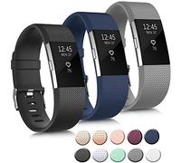 Lot de 3 bracelets de sport compatibles avec Fitbit Charge 2 pour homme et femme, bracelets de rechange réglables pour Fitbit Charge 2 HR S et L (S, noir/bleu marine/gris)