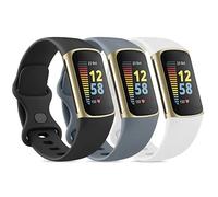 Lot de 3 bracelets de sport compatibles avec Fitbit Charge 5 pour homme et femme, bracelets de rechange classiques en silicone souple pour traqueur d'activité Fitbit Charge 5 (taille L, noir/bleu gris/blanc)