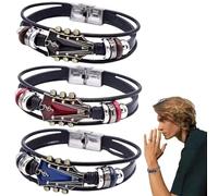 Lot de 3 bracelets guitare pour homme en cuir rouge et bleu avec tête de guitare en alliage réglables tressés pour un usage quotidien ou performance