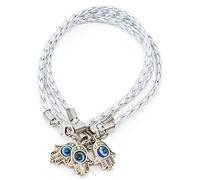 Lot de 3 bracelets kabbale avec « œil porte-bonheur » rotatif et cordon tressé blanc - Amulette Judaica