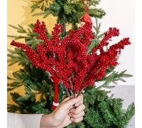 Lot de 3 branches artificielles de baies rouges artificielles pour sapin de Noël, couronne d'ornement, décoration de fête, 30 cm