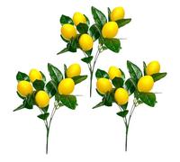 Lot de 3 Branches de Citron Artificielles, 5 Fourchettes, Bouquet de Citron, Fausse Branche de Citron avec Feuille Verte, Tige d'arbre de Citron Jaune, Fausse Branche de Fruit pour(Grandes Feuilles)