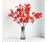 Lot de 3 branches d'érable artificielles de 88,9 cm - Feuilles d'érable séchées d'automne - Plantes artificielles en soie - Décoration de maison, cuisine, salon, centre de table, vacances (3, rouge)