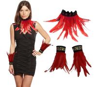 Lot de 3 bras gothiques en plumes avec manchettes en plumes, col plume, corbeau, sorcière, costume de prêtresse, costume de plumes de coq, bracelets, cape en plumes, jupe en plumes, costume, col ras