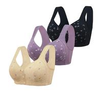 Lot De 3 Brassière Femme Sport Ouvert Devant sans Armature Soutien Gorge de Sport Femme en Coton pour Adolescentes Ouverture et Fermeture sur Devant Soutien-Gorge de Sport sans Coutures
