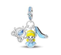 Lot de 3 breloques Princesse bleue en argent 925 compatible avec les bracelets Pandora, Trollbeads, Chamilia, Biagi et beaucoup d'autres bracelets à breloques britanniques.