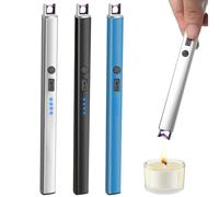 Lot de 3 briquets électrique rechargeables USB Longue serrure de sécurité Portable Coupe-vent Sans flamme Pour bougies Yankee Candle, barbecue, cuisinière, camping, cheminée