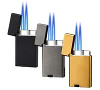 Lot de 3 briquets tempête - Double jet flamme - Cadeau pour hommes et femmes - Sans gaz (doré et noir, noir)