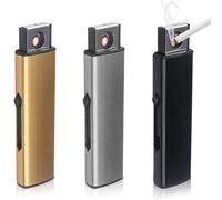 Lot de 3 briquets tempête électroniques USB - Briquet à arc électrique - Double face - Rechargeable - Pour cuisine, barbecue, camping (doré + noir + argent)