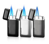 Lot de 3 briquets tempête rechargeables au gaz - Double flamme - Coupe-vent électrique - Pour bougies, cuisson, camping, barbecue, cheminée, cadeaux pour hommes (sans gaz)