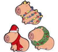 Lot De 3 Broches De Noël en Forme De Capybara, Adorables avec Chapeau De Noël, Guirlande Lumineuse, Épingles À Revers pour À Dos, Badges Animaux De Dessin Animé pour Enfants, Garçons Filles,
