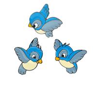 Lot de 3 broches en émail bleu en forme d'oiseau de dessin animé volant broche animal denim veste chemise badge cadeau pour enfants, Métal
