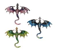 Lot de 3 broches en émail motif dragon mouche bleu ciel, vert, violet
