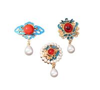 Lot de 3 broches magnétiques en alliage émaillé vintage avec perles d'imitation, style rétro cour royale