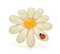 Lot de 3 broches marguerite, grandes et magnifiques, unisexe, avec coccinelle fleurs blanches, for le bureau ou les fêtes(Color 2)