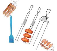 Lot de 3 brochettes de barbecue en acier inoxydable avec curseur facile à pousser pour barbecue en plein air