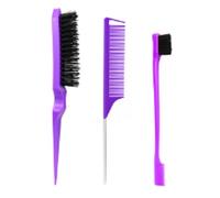 Lot de 3 brosses à cheveux lisses pour dos lisse, peigne violet, brosse à dos lisse avec brosse à bord, peigne de coiffure pour enfants pour la partie centrale, peigne queue de rat, brosse à taquiner