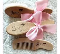 Lot De 3 Brosses À Cheveux Personnalisées For Bébé, Brosse Et Peigne En Bois, Brosse De Massage De Tête For Bébé, Nouveau-né Baptême, Shower, Panier De Pâques, Anniversaire Ou Naissance Toilette