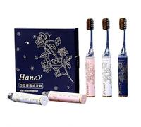 Lot de 3 brosses à dents séparées portables et amovibles - Motif rouge à lèvres et fleur étoilée - Poils doux pour dents sensibles - Compact et léger pour les voyages d'affaires, le camping, les