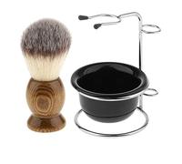 Lot de 3 brosses à raser en bois en acier inoxydable avec support pour tasse et bol pour le toilettage des hommes