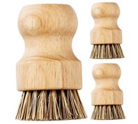 Lot de 3 brosses à Vaisselle en Bambou, Mini Brosse à Vaisselle Ronde avec poignée Confortable, kit de Nettoyage Naturel fiable pour Nettoyer Les casseroles, poêles et légumes