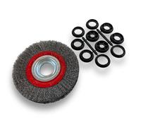Lot de 3 brosses circulaires ACIER | Ø 150 mm | Epaisseur 2 rangs | Fil souple 0.20 mm ondulé | Alésage 32 mm + réducteur bague 25/22/20/16/12 mm | Touret affûteuse ponceuse | Kibros 235152AVx3