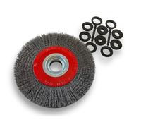 Lot de 3 brosses circulaires ACIER | Ø 200 mm | Epaisseur 3 rangs | Fil dur 0.30 mm ondulé | Alésage 32 mm + réducteur bague 25/22/20/16/12 mm | Touret affûteuse ponceuse | Kibros 238203ATx3