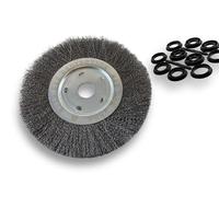 Lot de 3 brosses circulaires ACIER | Ø 250 mm | Epaisseur 1 rang | Fil dur 0.30 mm ondulé | Alésage 32 mm + réducteur bague 25/22/20/16/12 mm | Touret affûteuse ponceuse | Kibros 211251ATx3