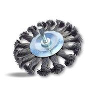 Lot de 3 brosses circulaires métallique plates à mèches torsadées pour perceuse | Ø 100 mm | Fil acier torsadé 0.40 mm (dur) | Sur tige Ø 6 mm | Ponçage décapage rouille peinture | Kibros 26100TO8x3