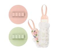 Lot de 3 brosses de bain : 2 tampons exfoliants en silicone et une éponge double face à long manche pour un nettoyage en profondeur (rose, vert et rose)