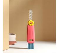 Lot de 3 brosses de nettoyage en silicone pour suceurs plats pour bouteilles, pailles, couvercles de tasses et espaces étroits - Poignée ergonomique pour vases, mélangeurs (rouge)