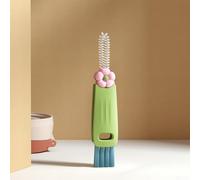 Lot de 3 brosses de nettoyage multi-usages en silicone avec poignée ergonomique à ouverture étroite pour bouteilles, tasses, mélangeurs, couvercles, vases - Têtes flexibles - Rouge (vert)