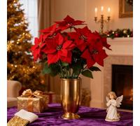 Lot de 3 buissons de poinsettia artificiels - Bouquet de poinsettia artificiels rouges de 40,1 cm avec 7 têtes chacun, fleurs artificielles de Noël, pour sapin de vacances, centre de table, chemin de