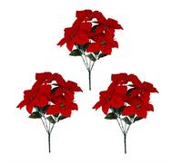Lot de 3 buissons de poinsettia artificiels - Bouquets de poinsettia artificiels rouges de 40 cm avec 5 têtes chacun, fleurs artificielles de Noël pour sapin de vacances, centre de table, décoration