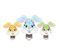 LOT DE 3 | BUNNY | Pince Attache Tetine Silicone | Clip Attache Tetine | Accroche Sucette 45 x 60mm | Garçcon Et Fille | Personnage En Silicone | Pour Kit A Fabriquer