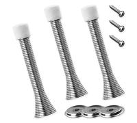 Lot de 3 butées de porte à ressort argentées, butées de porte en métal épais avec plaque de base, ressorts de porte longs à vis avec caoutchouc antidérapant pour murs et portes