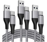 Lot de 3 Câble USB-C Rapide 3A pour OPPO Reno 8 Find X3 X5 Pro A16 A53 A53S A54 A94 - 1 Mètre Gris Nylon Fin Tressé
