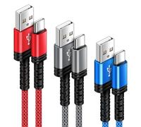 Lot de 3 câbles de charge USB C de 1,8 m pour Samsung Galaxy S25 Ultra S24 S23 FE S22 S21 S20 A16 A15 A14 A55 A54, iPhone 16.15, Xiaomi