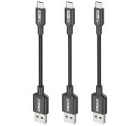 Lot de 3 câbles micro USB courts de 15cm, chargeur Android de, cordon de données de charge rapide compatible avec Galaxy S6 S7 Edge, station de charge, clé TV, PS4, Chromecast (Noir)
