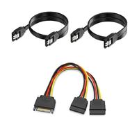 Lot de 3 Câbles SATA III pour Disque Dur HDD SSD et Adaptateur d'Alimentation Y, 2 Câbles Données SATA Droits 40cm et 1 Répartiteur 20cm, Connectique Interne Haute Vitesse pour PC et Blu-Ray Noir