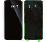 Lot de 3 cache-batterie + adhésif double face + lentille compatible pour Samsung Galaxy S7 Edge G935F G935 - Pièce de rechange en verre arrière - Coque adhésive + lentille avec cadre (Noir)