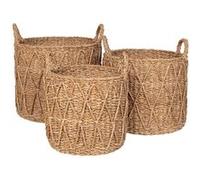 LAURETTE - Lot de 3 Cache-Pots en Fibre Naturelle Tressée avec Anses - Altobuy G