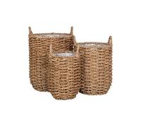 MIREILLE - Lot de 3 Cache-Pots en Fibre Naturelle Tressée avec Anses -