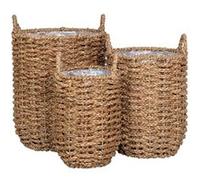MIREILLE - Lot de 3 Cache-Pots en Fibre Naturelle Tressée avec Anses -