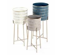 HAKU Möbel Lot de 3 Porte Plantes écru, Or, pétrol, Taupe, métal - Dim.: H 59/64/70 cm x Ø 22/26/29 cm, Style: Art Deco