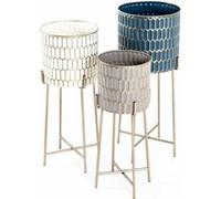 HAKU Möbel Lot de 3 Porte Plantes écru, Or, pétrol, Taupe, métal - Dim.: H 59/64/70 cm x Ø 22/26/29 cm, Style: Art Deco