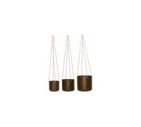 Lot de 3 caches-pots en tissu marron, d'intérieur, à suspendre - Hübsch, Bloom - Ø17xH16 cm